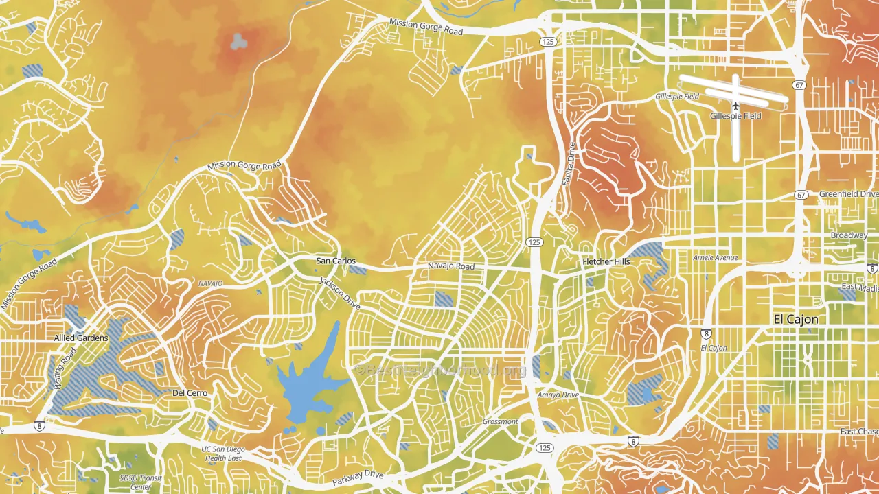 Bike Grade map of Lake Murray, San Diego, CA