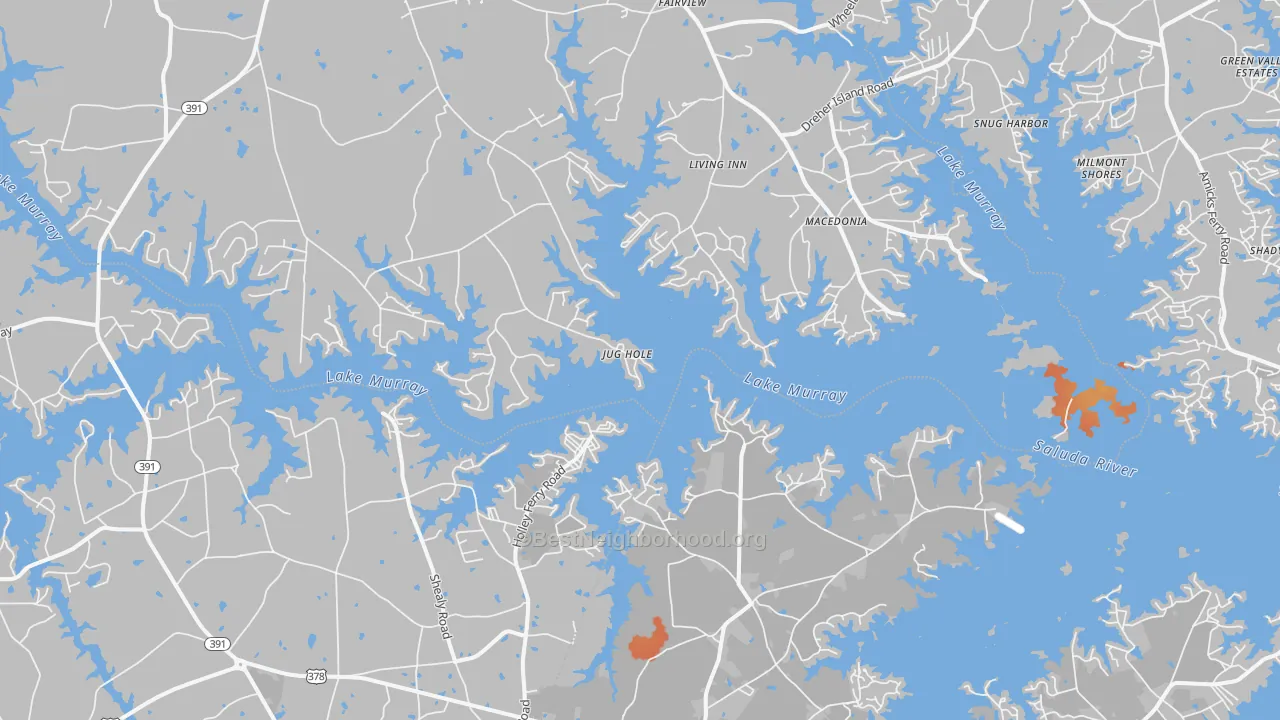 Bike Grade map of Lake Murray Shores, SC