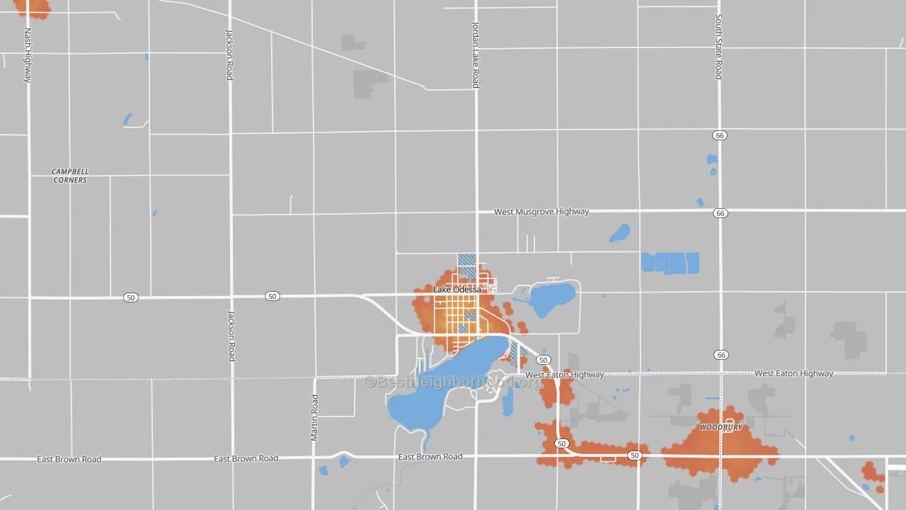 Bike Grade map of Lake Odessa, MI