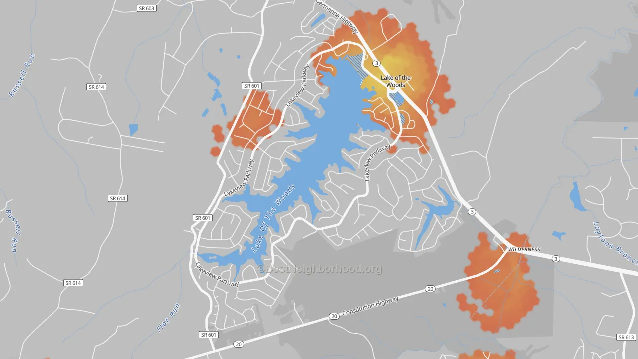 Bike Grade map of Lake of the Woods, VA