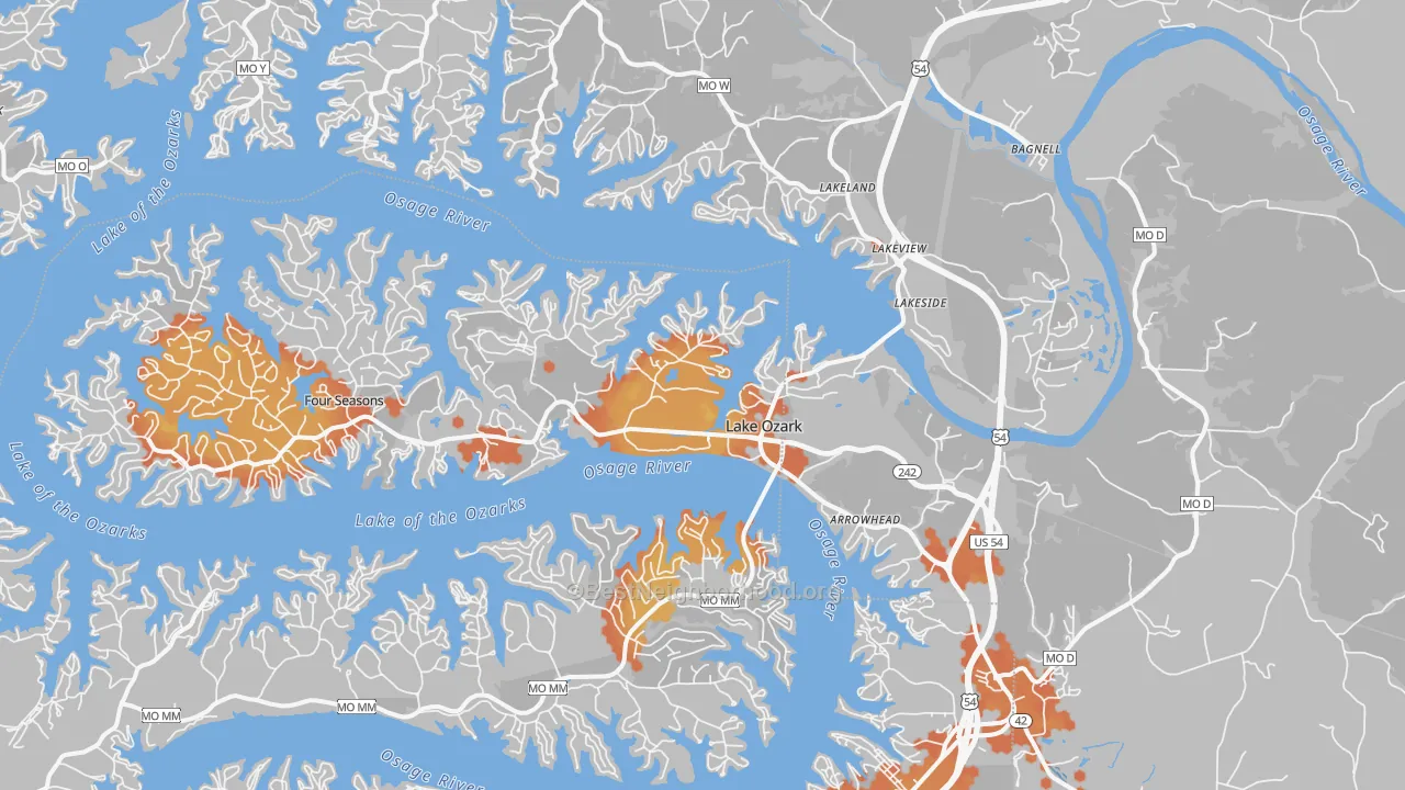 Bike Grade map of Lake Ozark, MO
