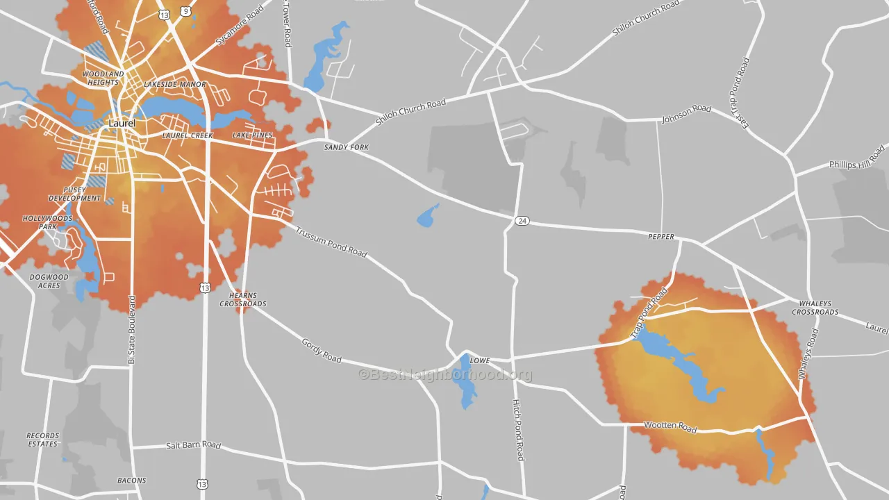 Bike Grade map of Lake Pines, DE