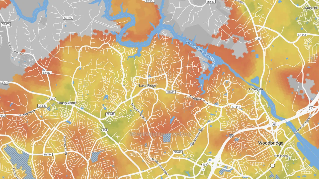 Bike Grade map of Lake Ridge, VA