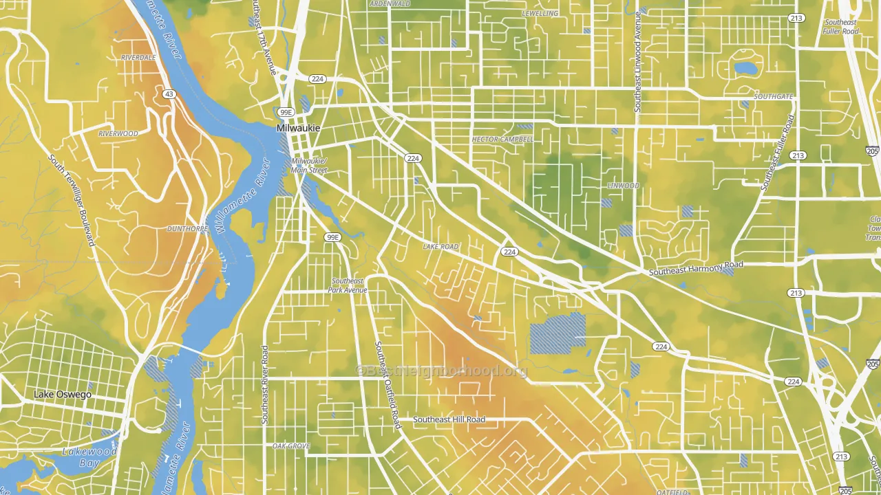 Bike Grade map of Lake Road, Milwaukie, OR