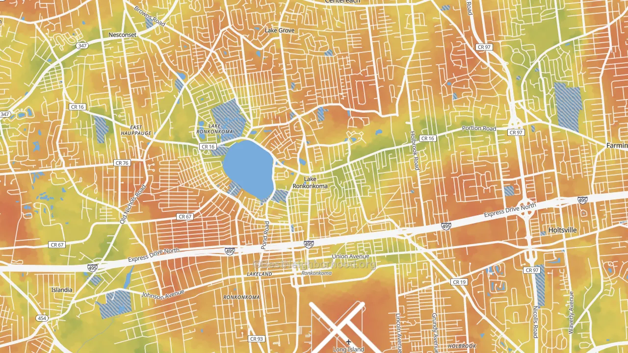Bike Grade map of Lake Ronkonkoma, NY