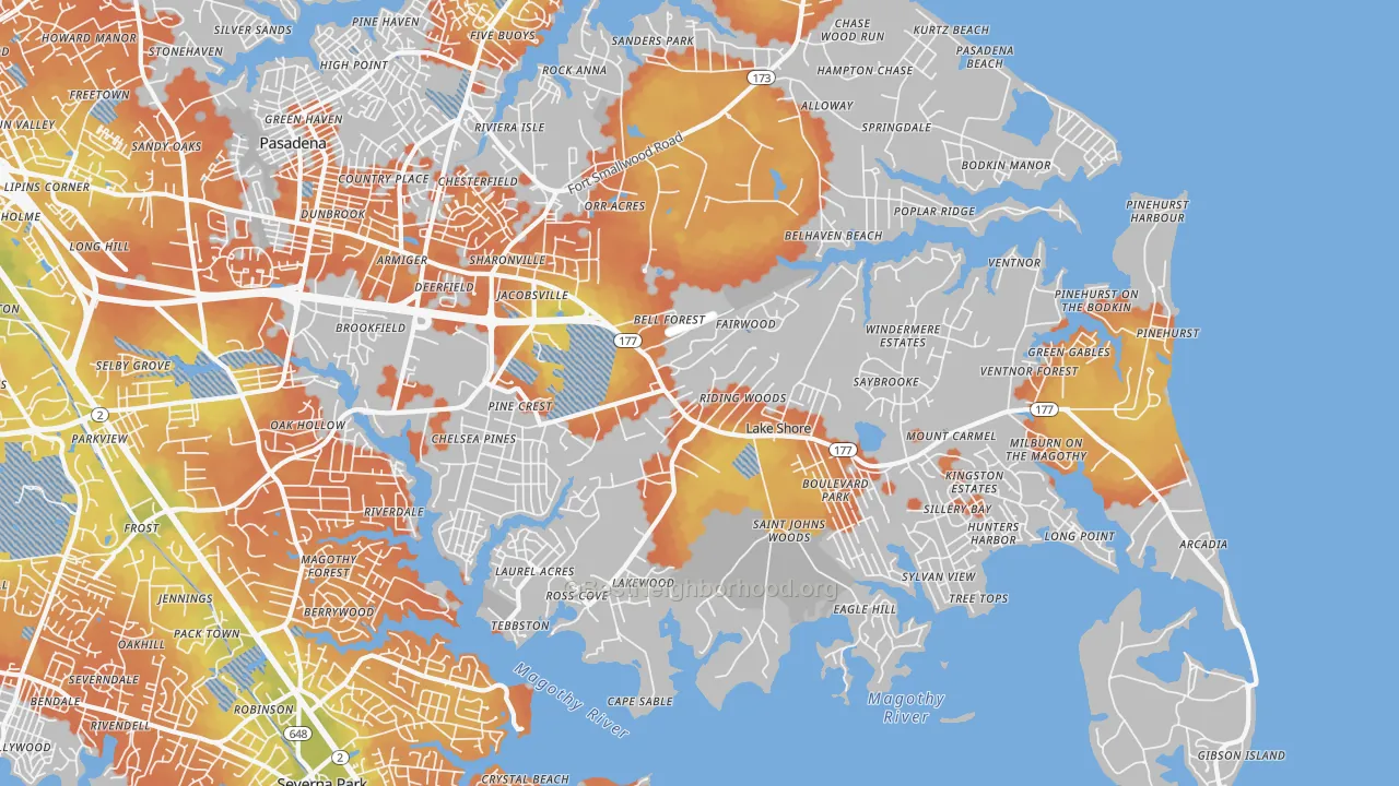 Bike Grade map of Lake Shore, MD
