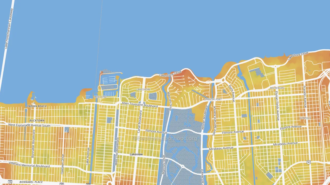 Bike Grade map of Lake Shore, New Orleans, LA