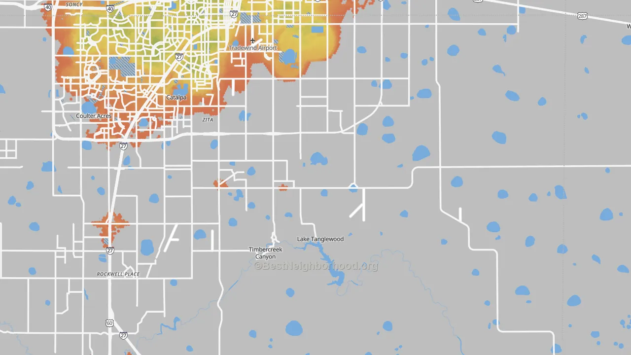 Bike Grade map of Lake Tanglewood, TX