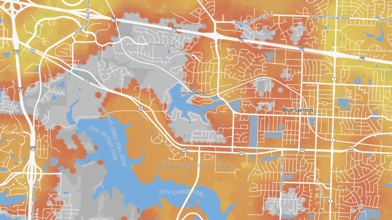 Bike Grade map of Lake Tapawingo, MO