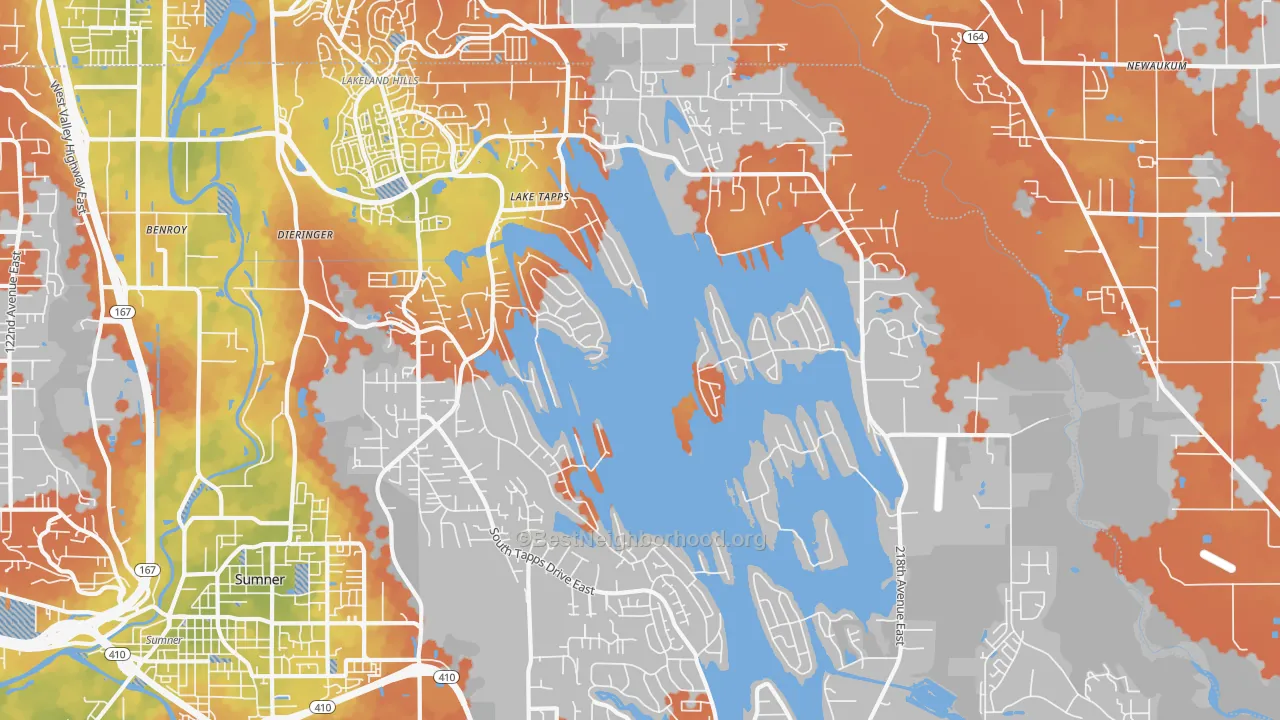 Bike Grade map of Lake Tapps, WA