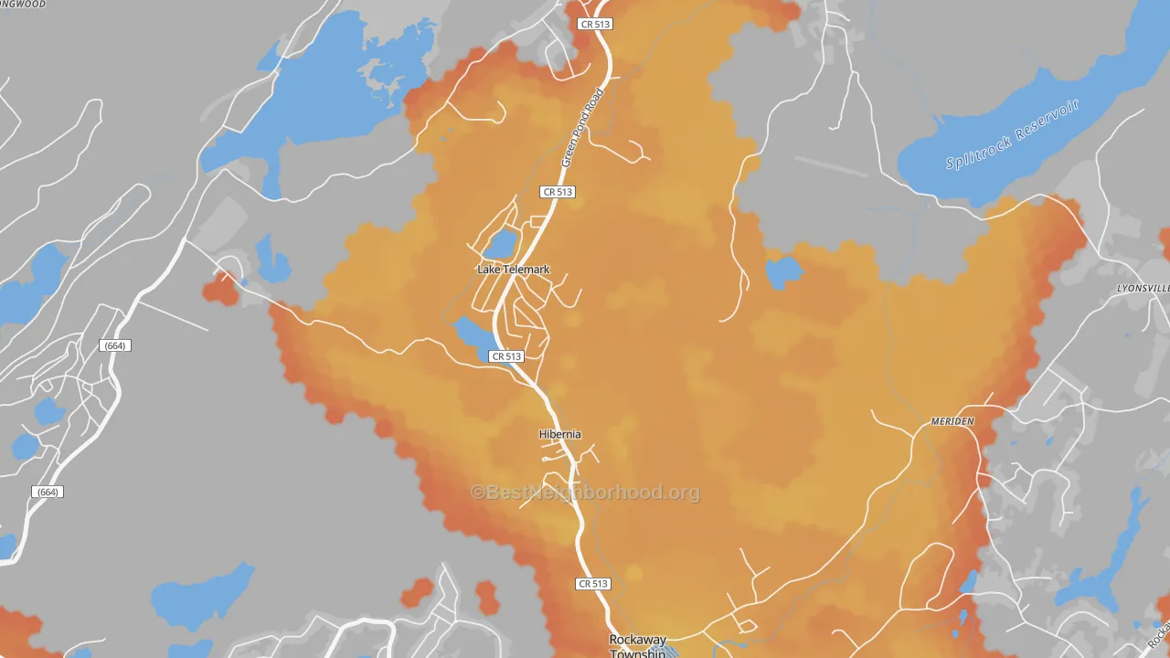 Bike Grade map of Lake Telemark, NJ