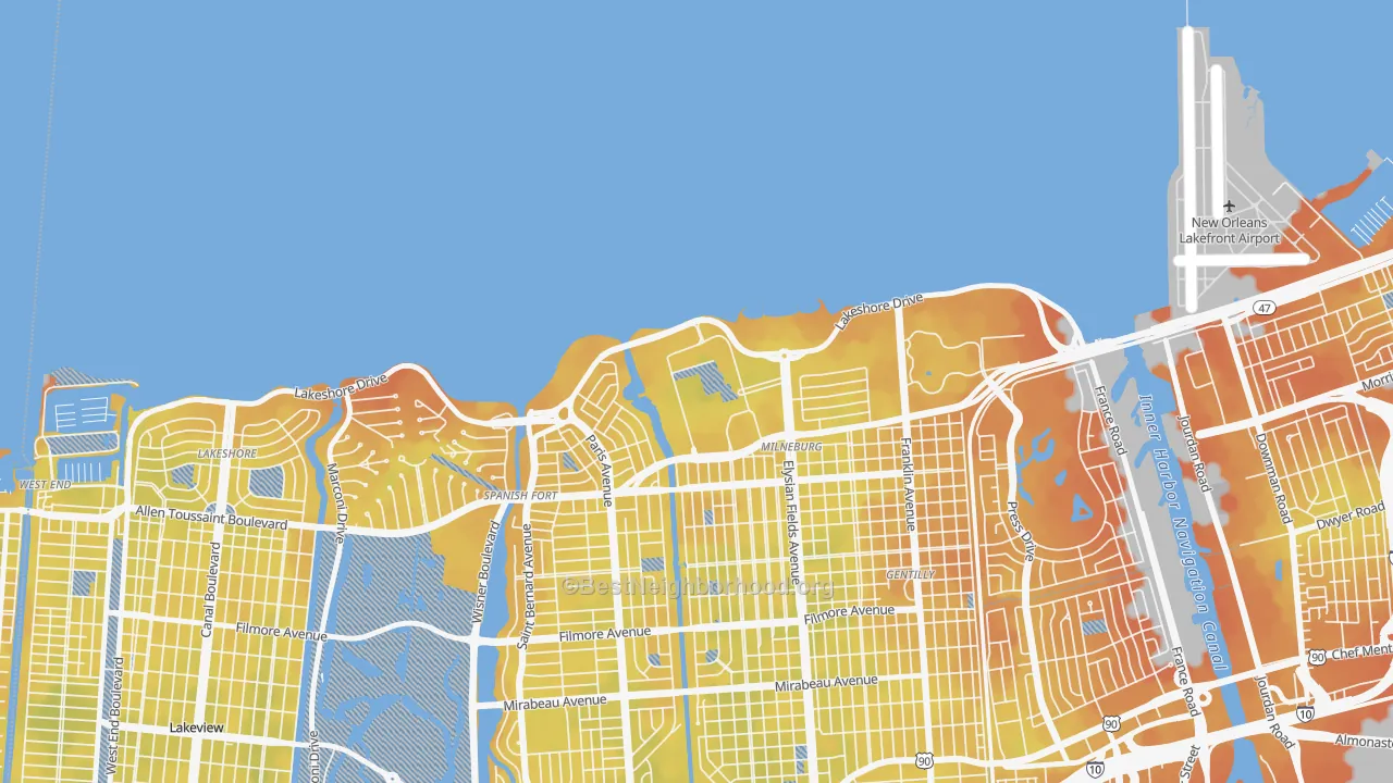 Bike Grade map of Lake Terrace and Oaks, New Orleans, LA