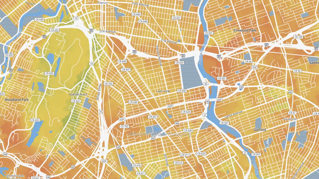 Bike Grade map of Lake View, Paterson, NJ