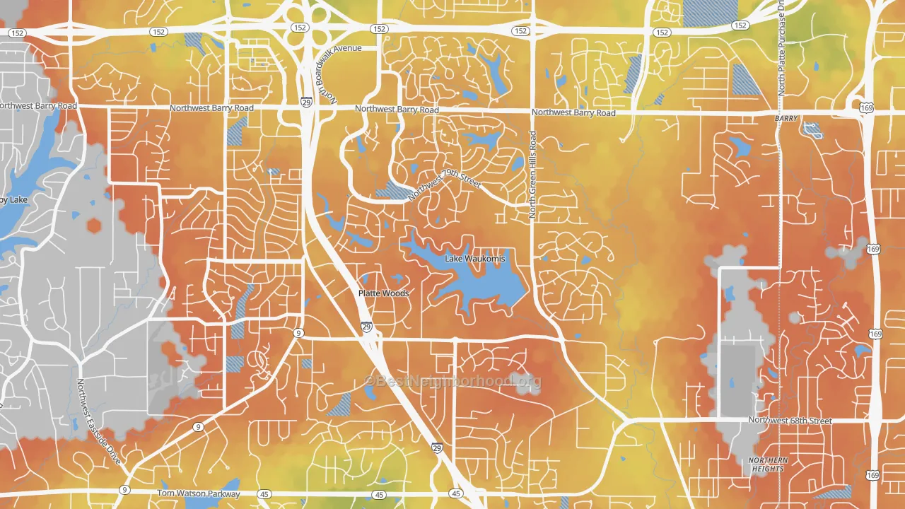 Bike Grade map of Lake Waukomis, MO