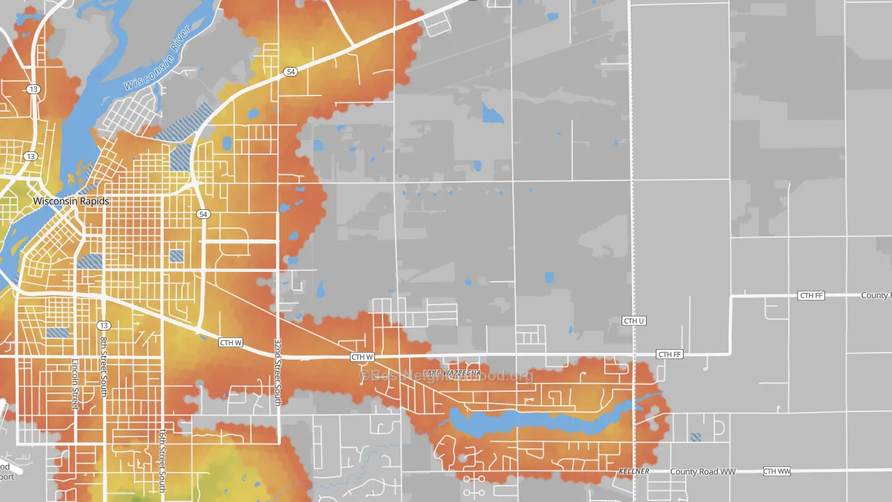 Bike Grade map of Lake Wazeecha, WI