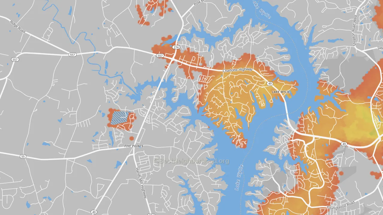 Bike Grade map of Lake Wylie, SC
