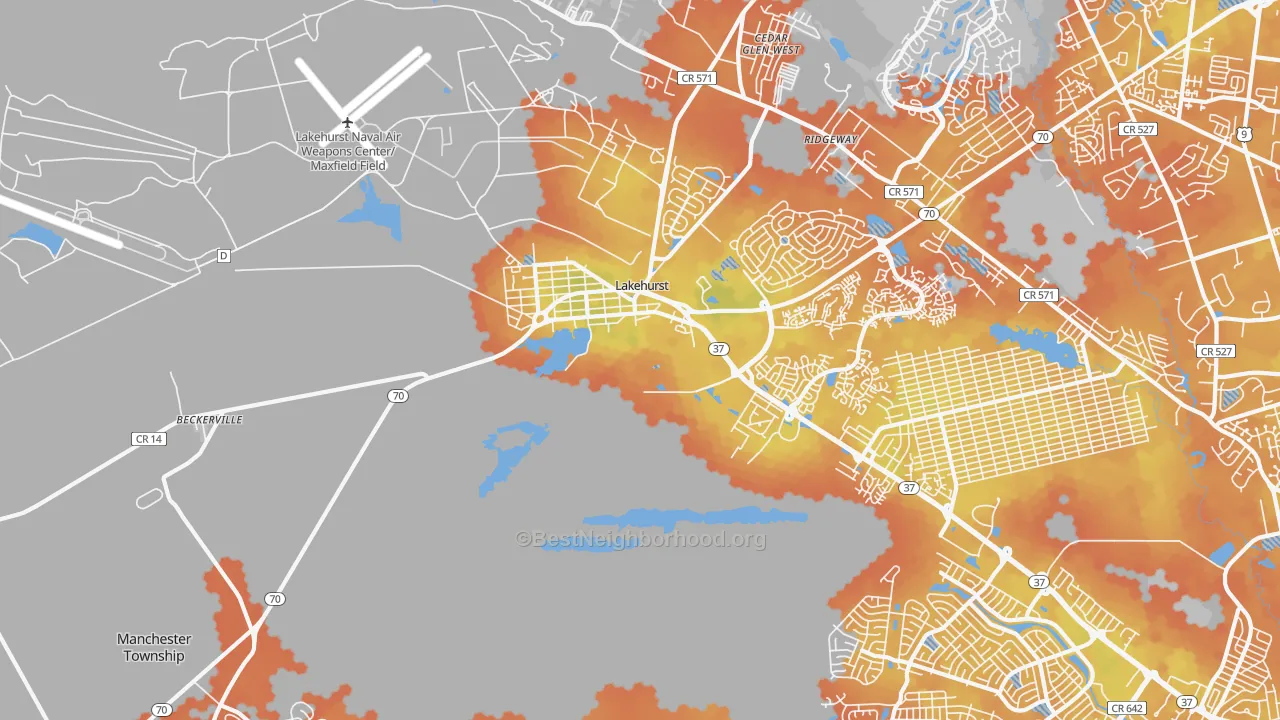 Bike Grade map of Lakehurst, NJ