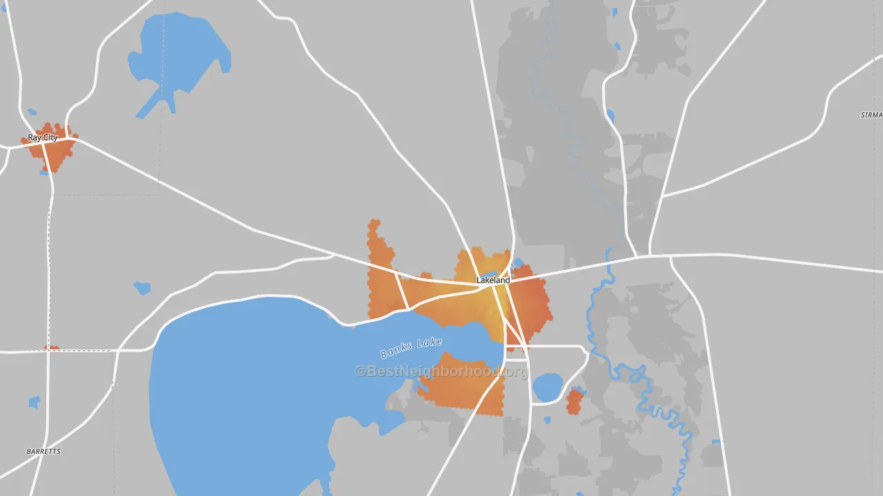 Bike Grade map of Lakeland, GA