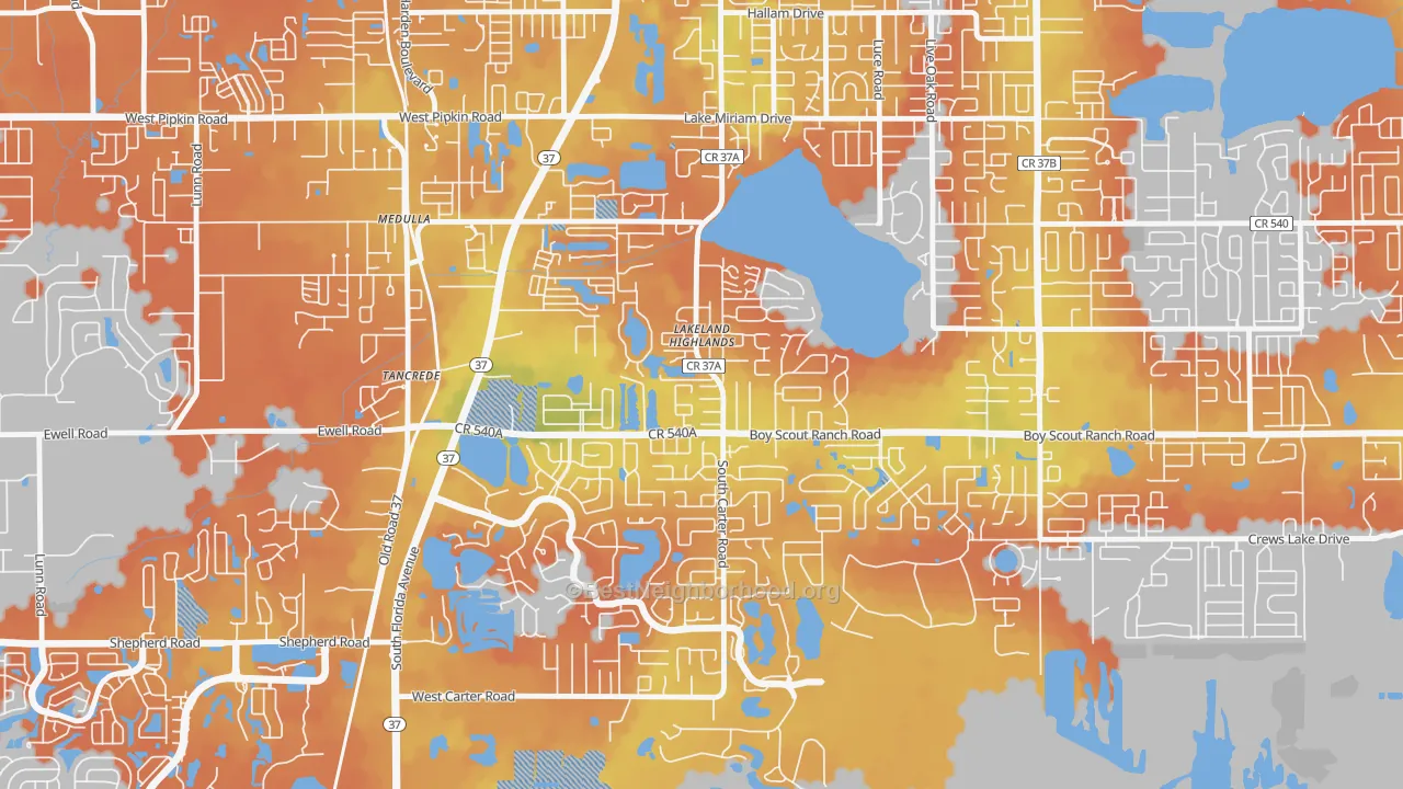 Bike Grade map of Lakeland Highlands, FL