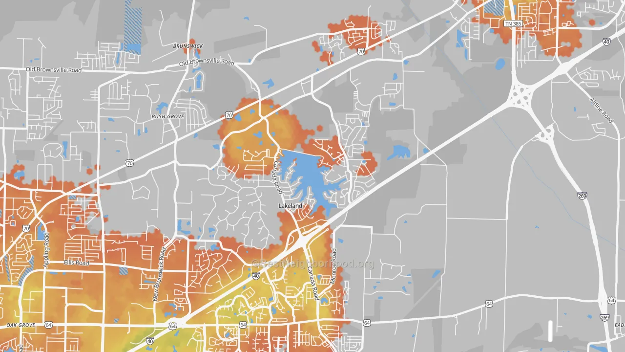 Bike Grade map of Lakeland, TN