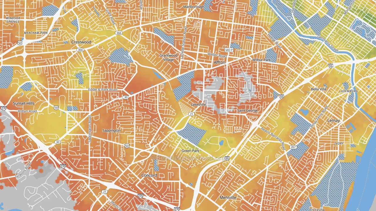 Bike Grade map of Lakeshire, MO