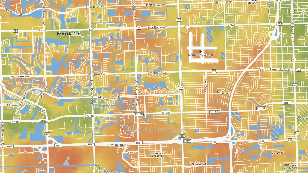 Bike Grade map of Lakeshore at University Park, Miramar, FL