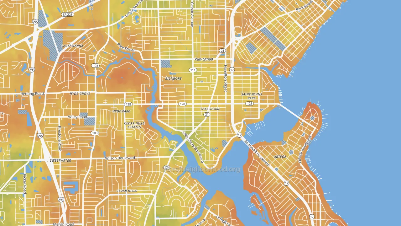 Bike Grade map of Lakeshore, Jacksonville, FL