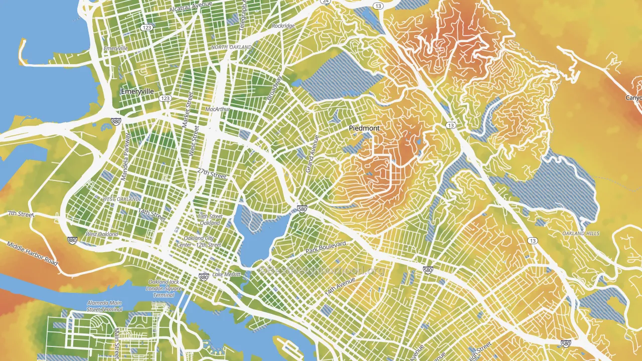 Bike Grade map of Lakeshore-Oakland, Oakland, CA