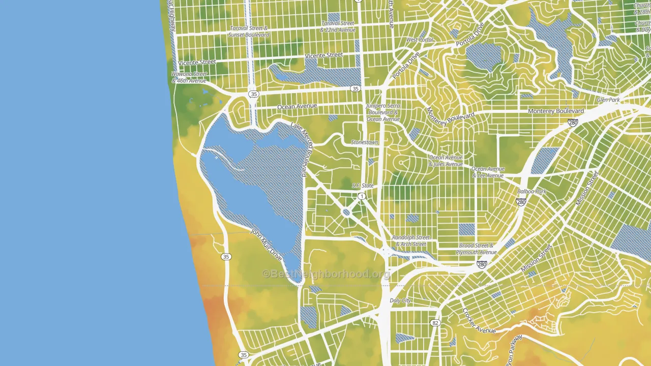 Bike Grade map of Lakeshore, San Francisco, CA