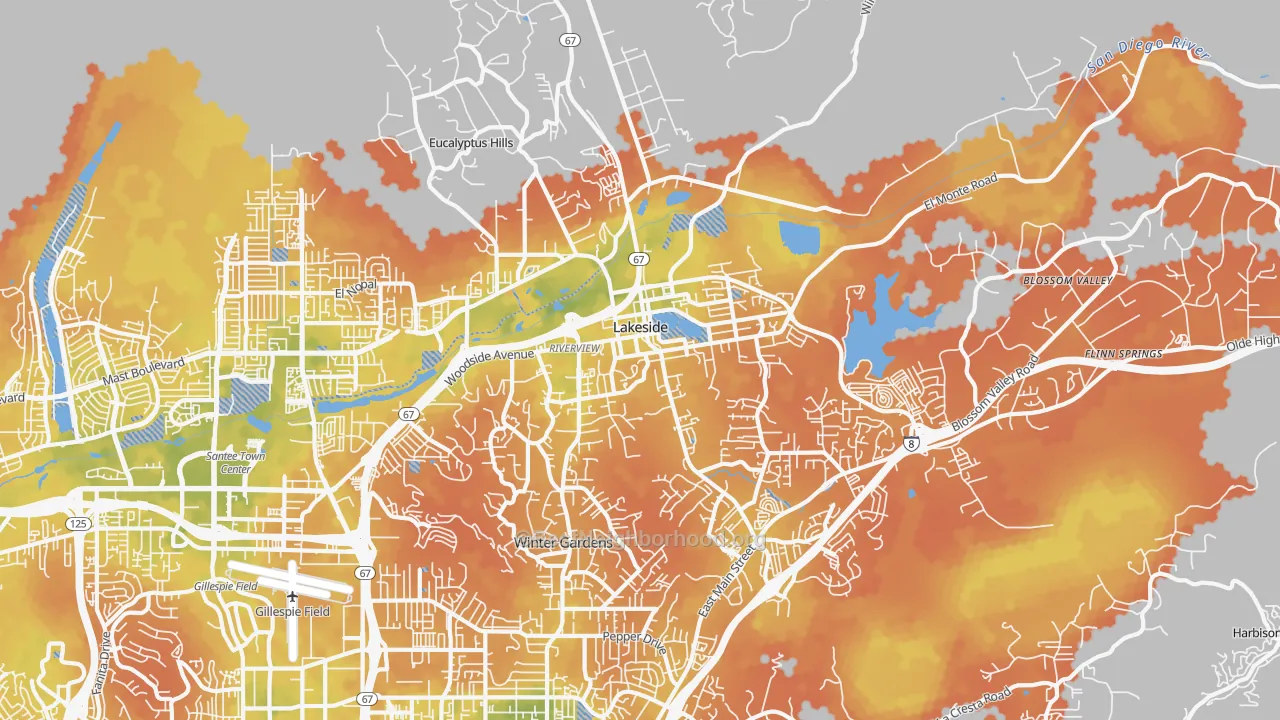 Bike Grade map of Lakeside, CA