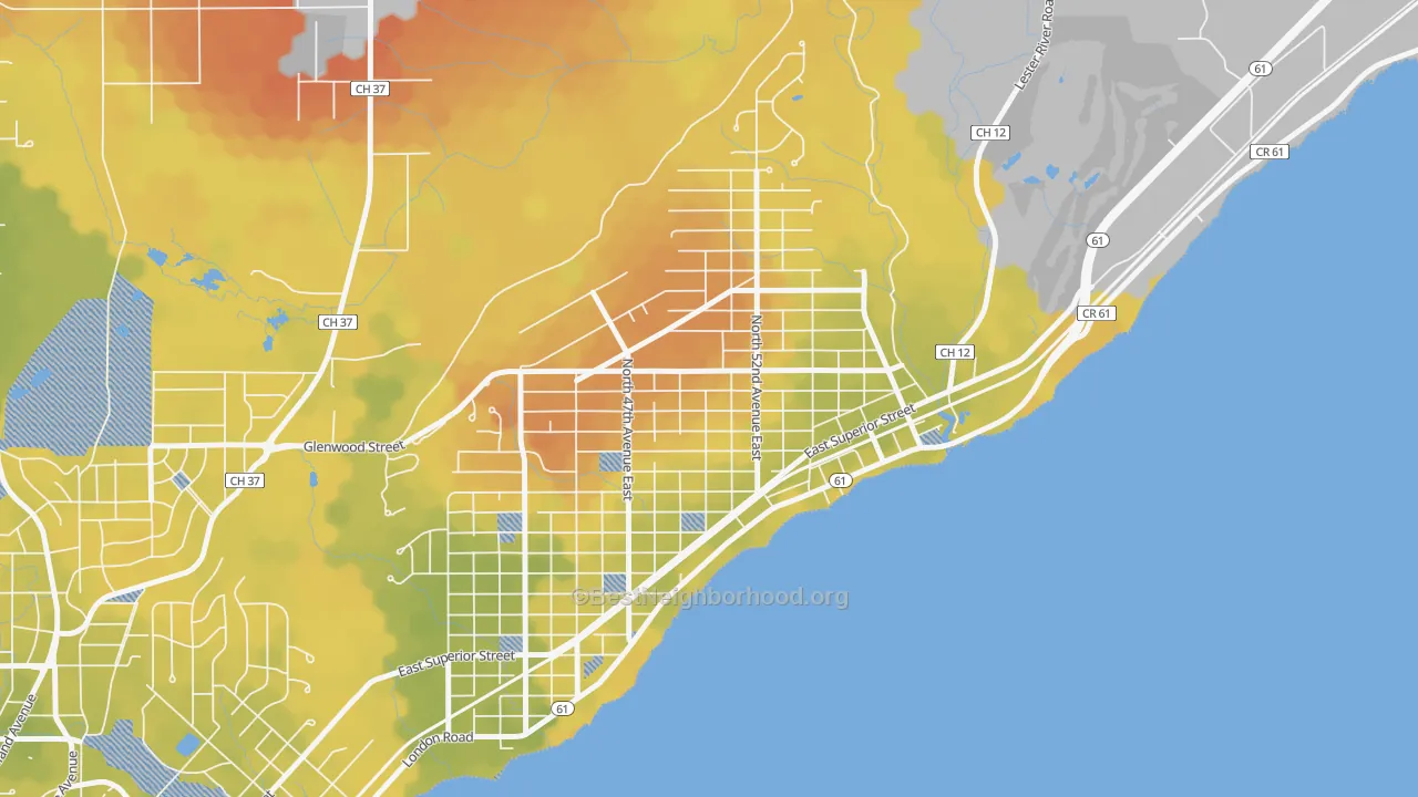 Bike Grade map of Lakeside-Lester Park, Duluth, MN