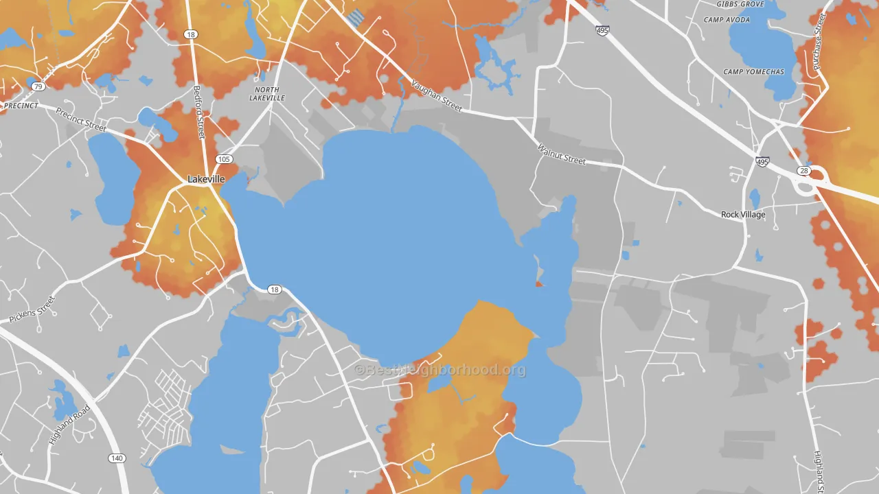 Bike Grade map of Lakeside, MA