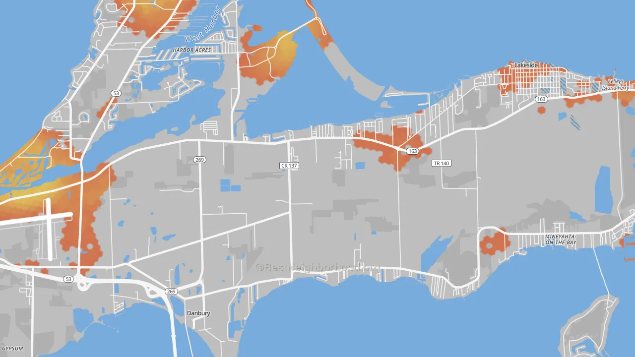 Bike Grade map of Lakeside-Marblehead, OH