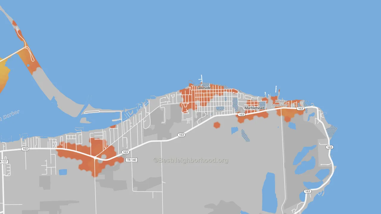 Bike Grade map of Lakeside, OH