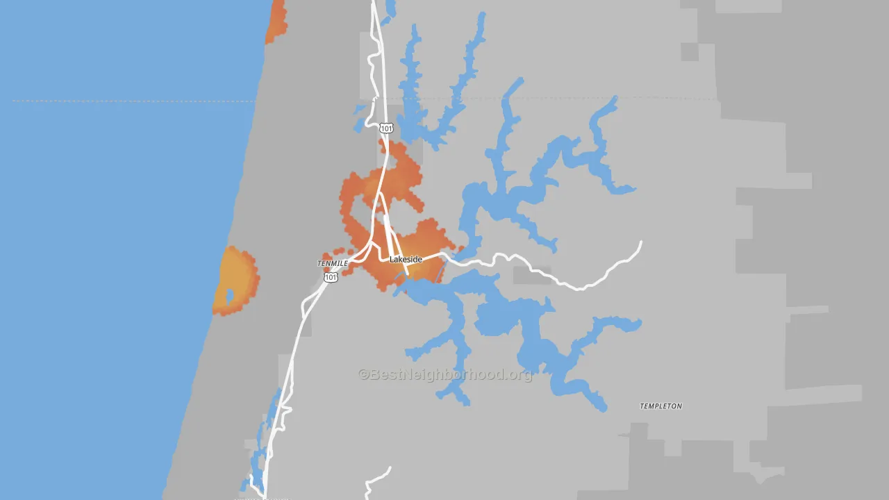 Bike Grade map of Lakeside, OR