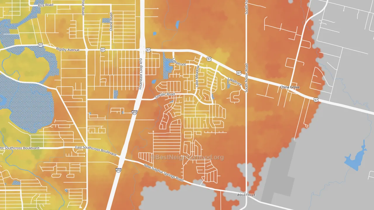 Bike Grade map of Lakeside, San Antonio, TX