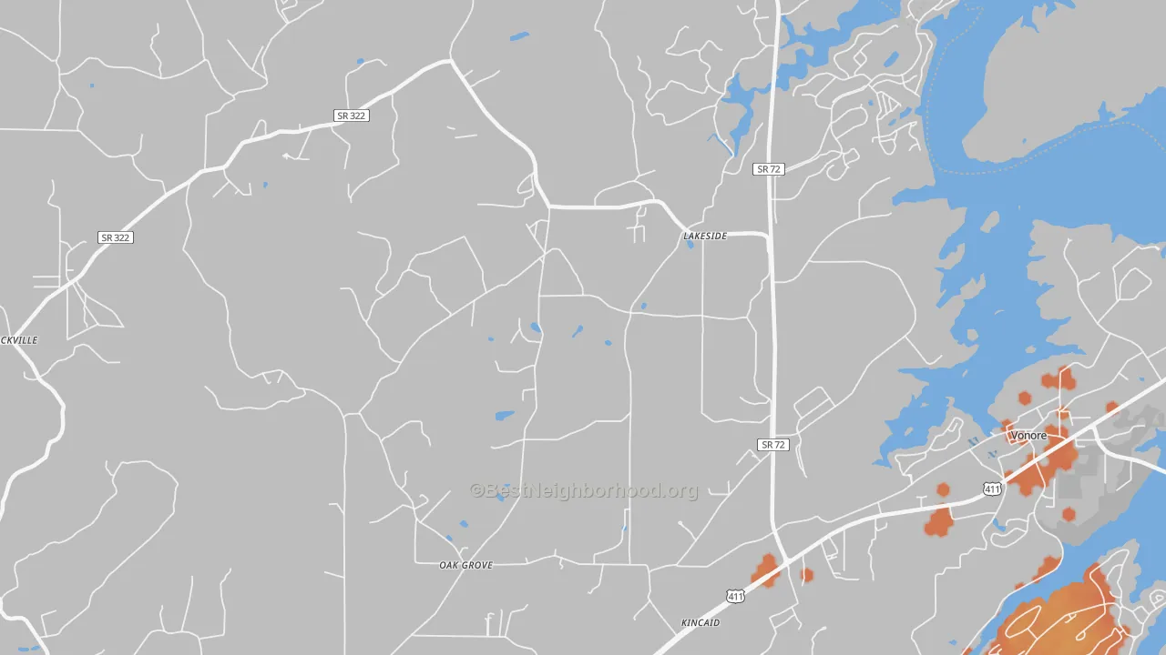 Bike Grade map of Lakeside, TN