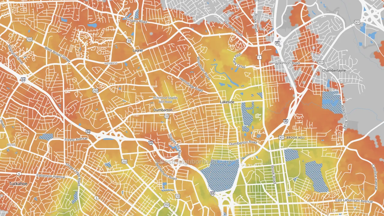 Bike Grade map of Lakeside, VA