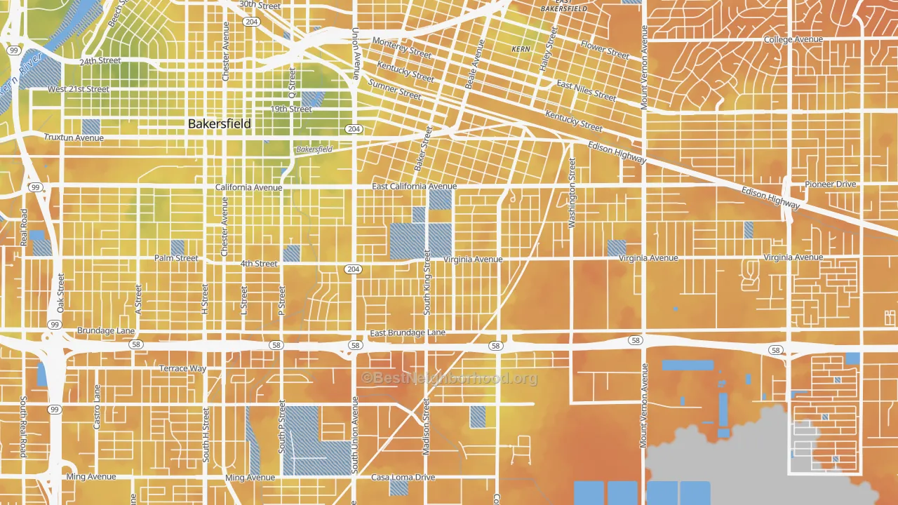 Bike Grade map of Lakeview-Bakersfield, Bakersfield, CA