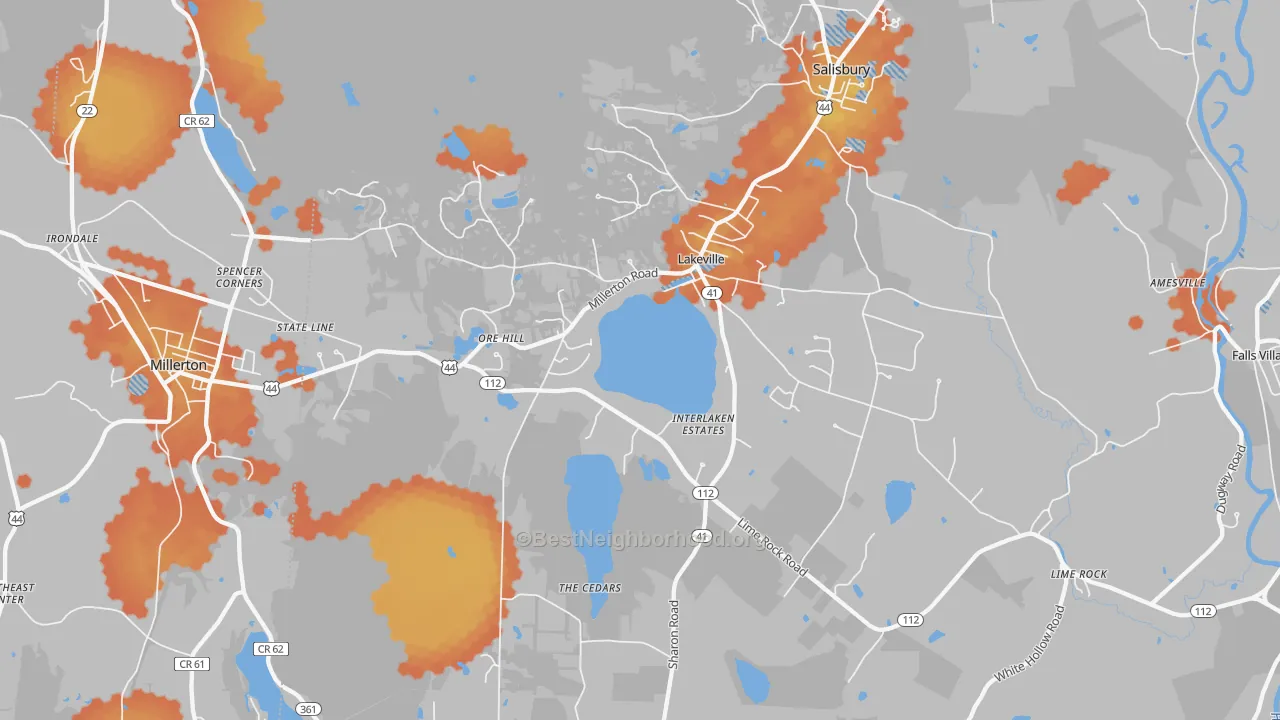 Bike Grade map of Lakeville, CT