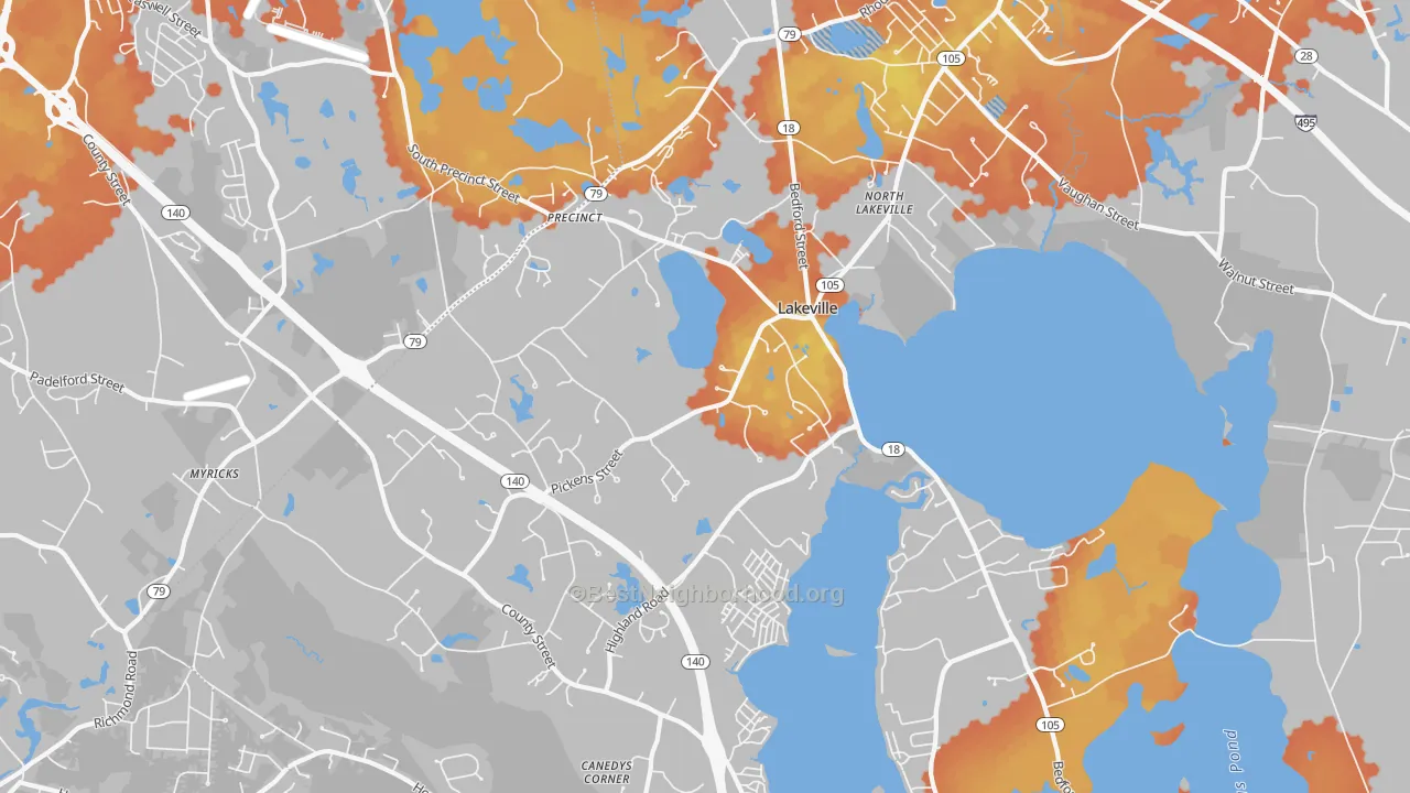 Bike Grade map of Lakeville, MA