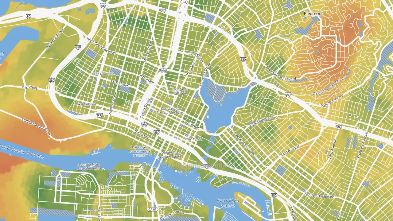 Bike Grade map of Lakewide, Oakland, CA