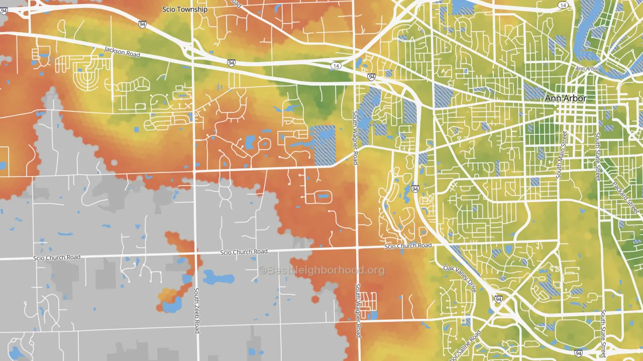 Bike Grade map of Lakewood, Ann Arbor, MI