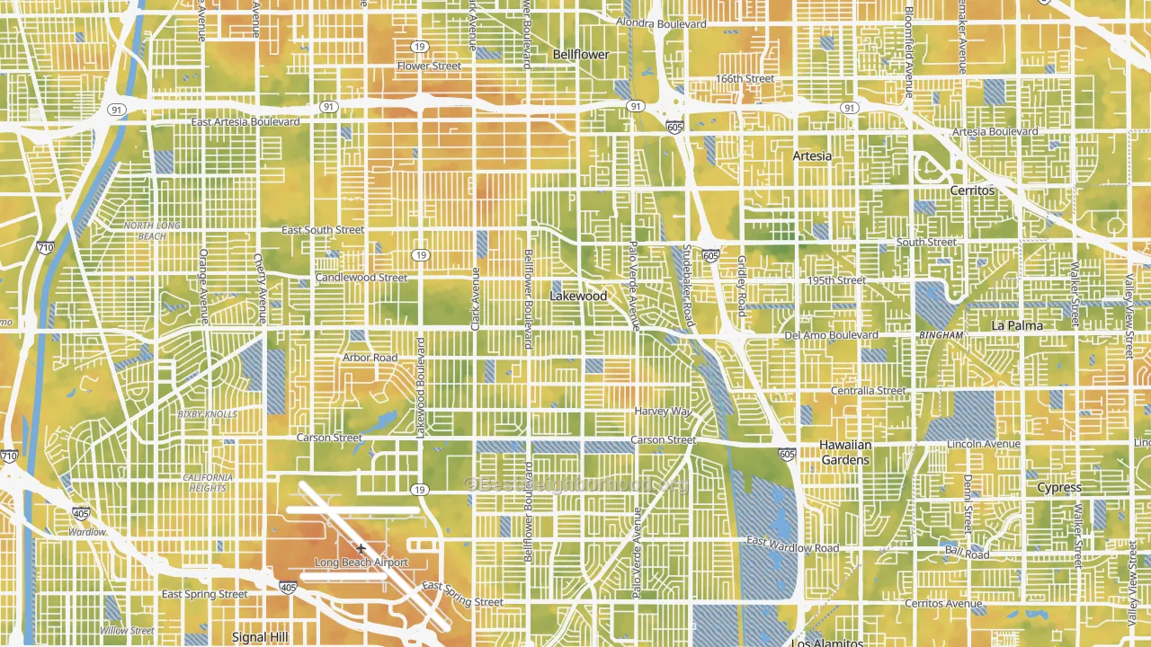 Bike Grade map of Lakewood, CA