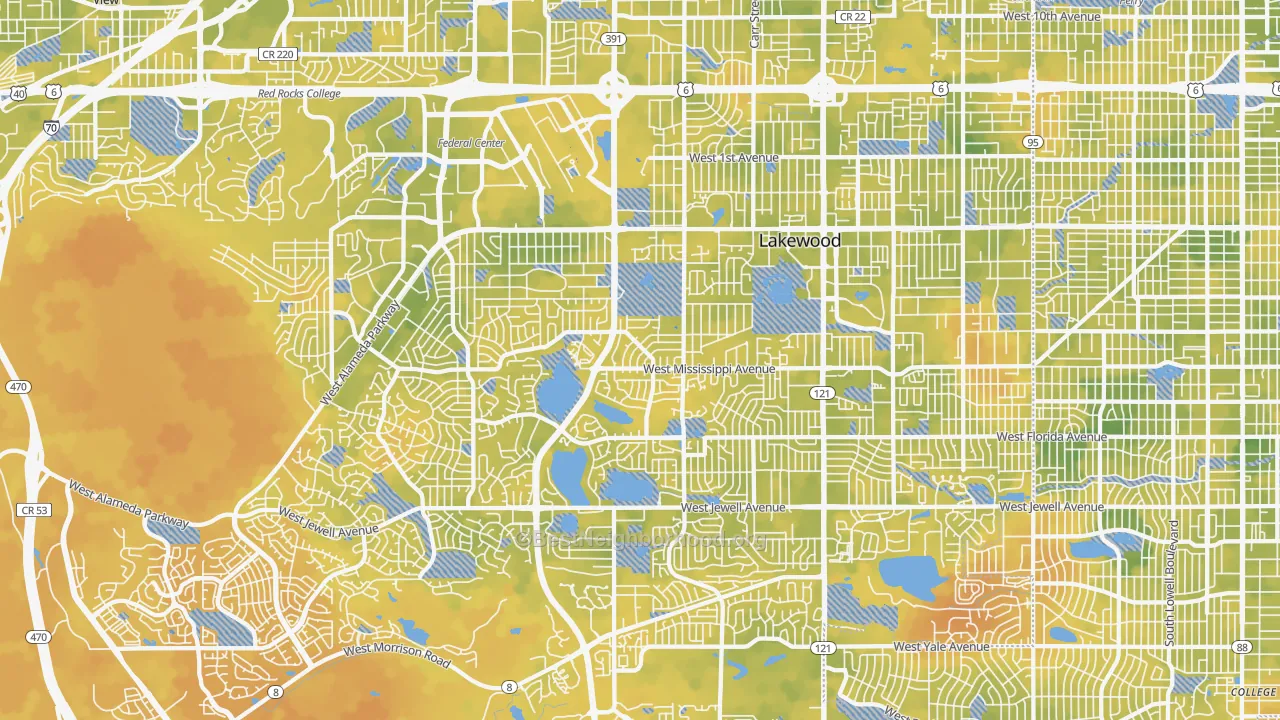 Bike Grade map of Lakewood, CO