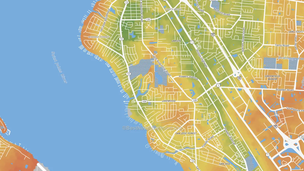 Bike Grade map of Lakewood, Jacksonville, FL