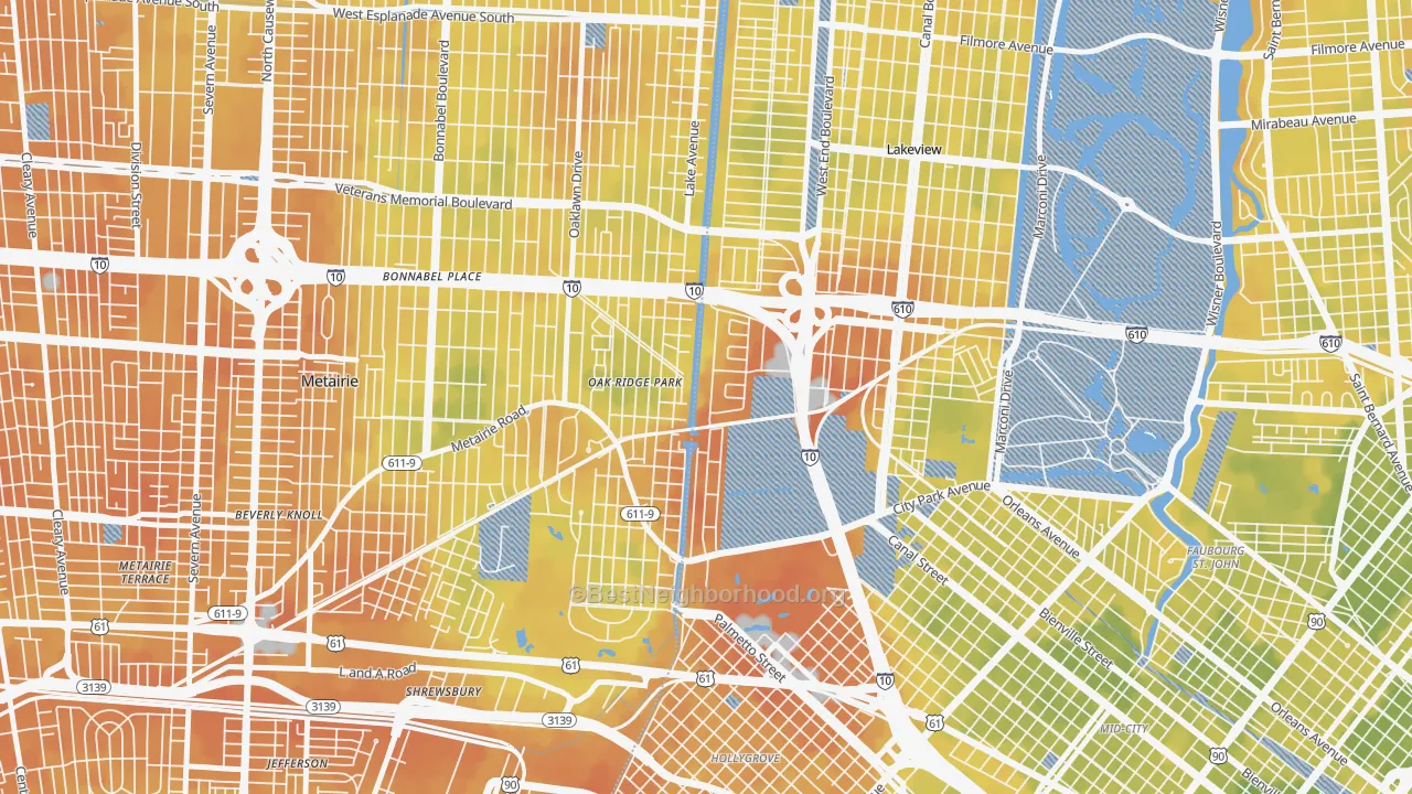 Bike Grade map of Lakewood, New Orleans, LA