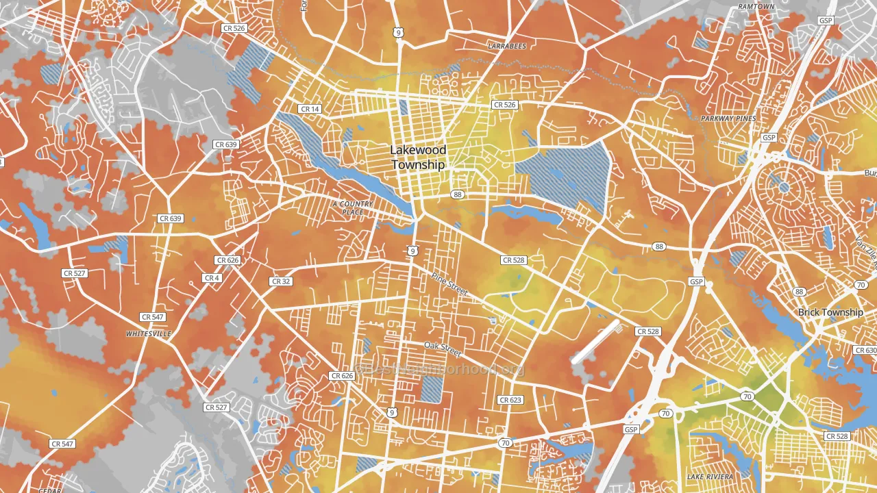 Bike Grade map of Lakewood, NJ