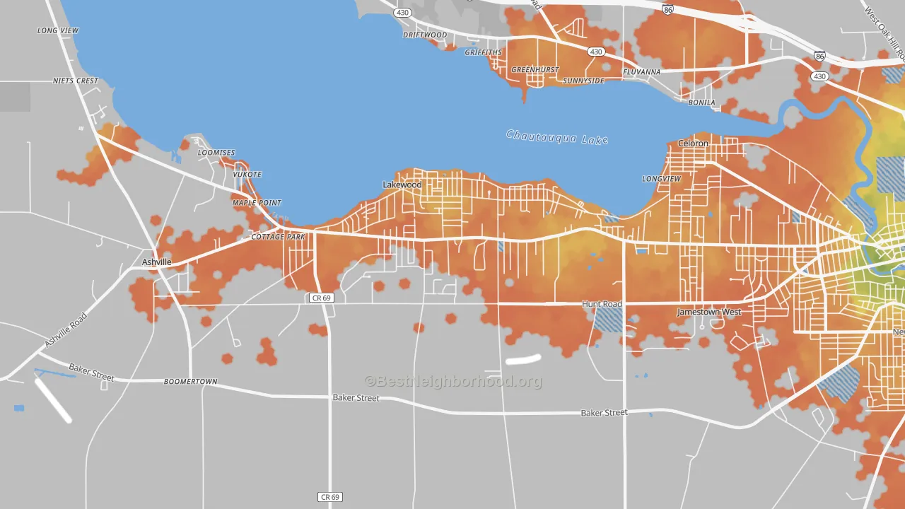 Bike Grade map of Lakewood, NY