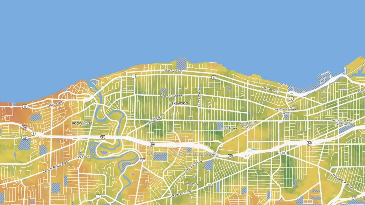 Bike Grade map of Lakewood, OH